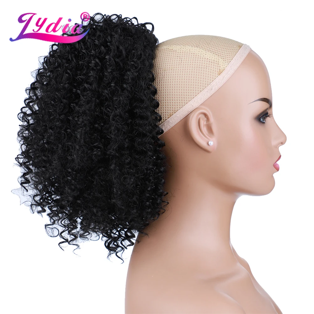 Lydia-extensiones de cabello Afro rizado sintético con dos peines de plástico, Puff cola de caballo, Clips en postizo para afroamericano, 18\