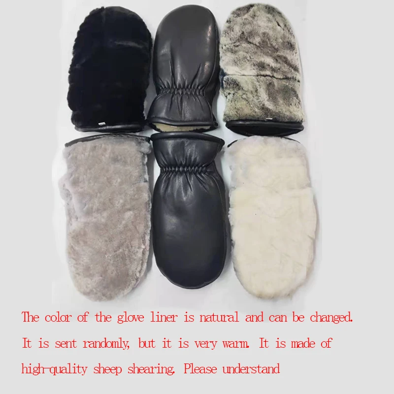 Men sheepskin gloves genuine leather glove for men winter Outdoor warm fur thickening thermal gloves