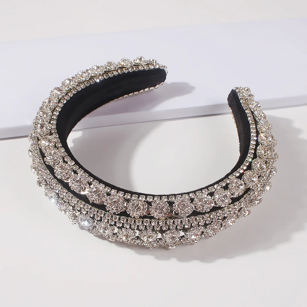 Luxury Baroque Padded Hairband for Women Full Crystal Diamond Rhinestone Headband Wide Thick Hair Hoop Girls Hair Accessories