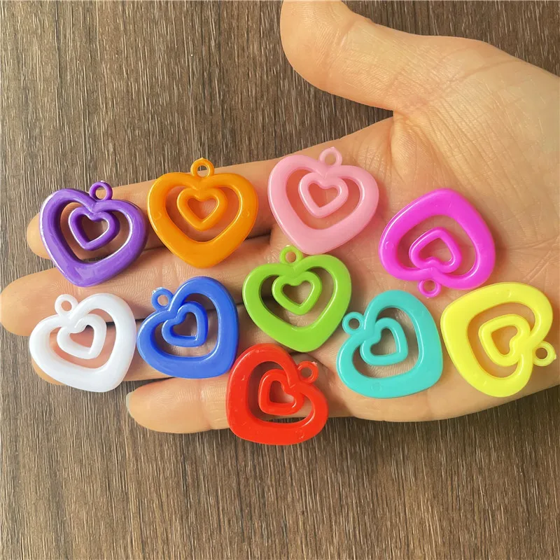 JunKang 50pcs mixed batch of colorful various hollow peach heart pendants DIY handmade jewelry handicraft connector