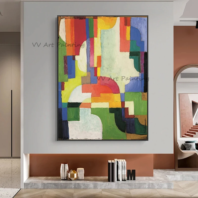 100% Handmade Original Oil Painting, Vibrant Multicolor Geometric Abstract Canvas Art, Contemporary Gallery Style Wall Decor