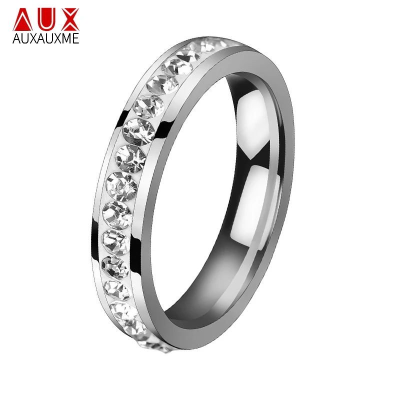 Auxauxme Single Row Line Zircon Wedding Ring For Women Stainless Steel Elegant Engagement Rings For Anniversary Love Jewelry