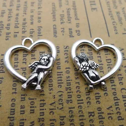 20 Pieces/Lot Mixed Alloy Antique Silver Color Heart Angel Charms Vintage Pendant Accessory For DIY Jewelry Making 15*30mm