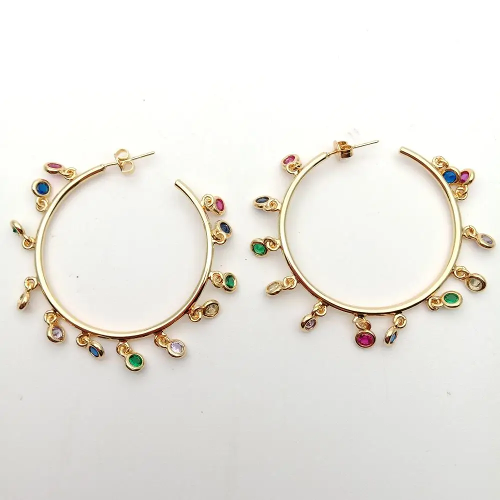 YYGEM Rainbow Nucleated Flameball Baroque Pearl Charm Earrings Jewelry Gold Color Plated Circle Hoop Chandelier Earrings