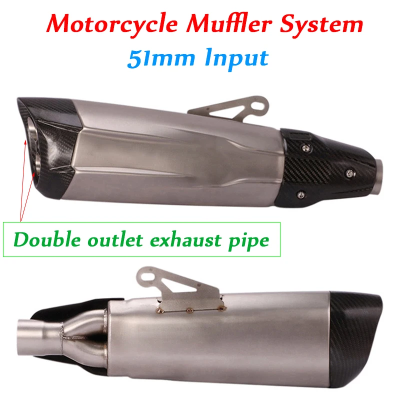 

51MM Head Motorcycle Double Outlet Exhaust Pipe Stainless Steel Carbon Fiber Tail Silencer Muffler System Set 550mm 630mm Length