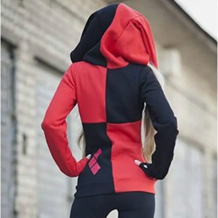 Halloween Stitching Hooded Clown Sweater, Cosplay Hoodie, Jaqueta fina, Zíper, Meninas, Adulto