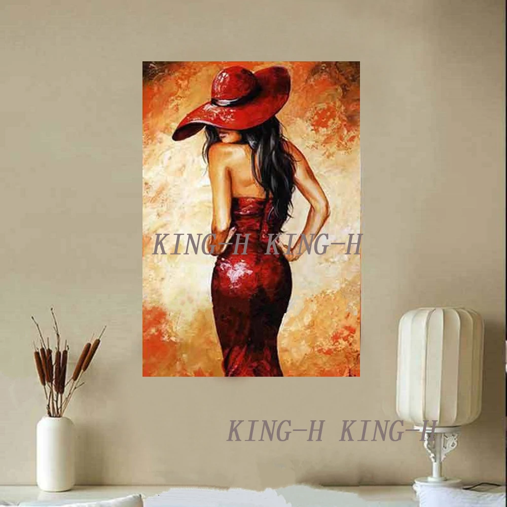 Figure painting jump in red dress sexy girl figure oil painting hand-painted wall on the canvas sitting room home decoration