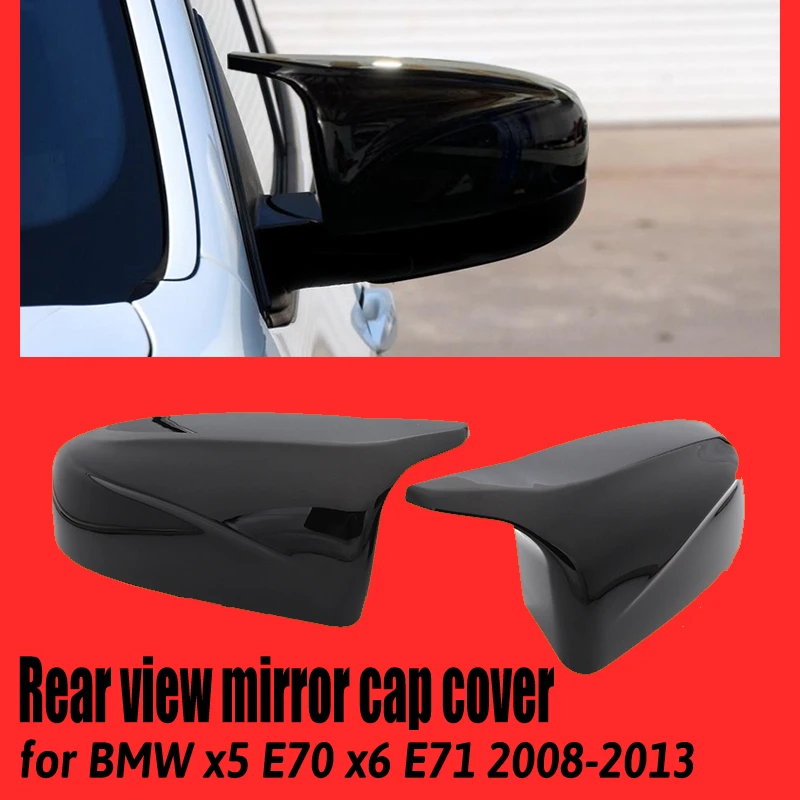 Rearview Mirror Caps 2pcs 1:1 Replacement Horn High-class M3 Style Mirror Cover Bright Black for BMW X5 E70 X6 E71 2008-2013