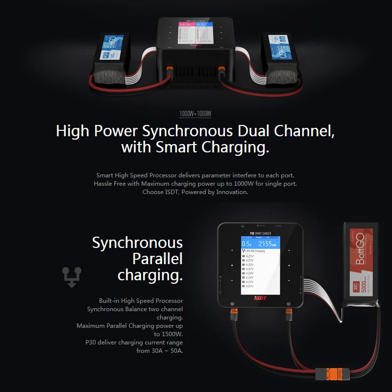 ISDT P30 Dual Balance Charger Signal Channel MAX 1000W 30A For RC Car Airplane Racing Drone Helicopter 2-8S Lipo LiFe Battery