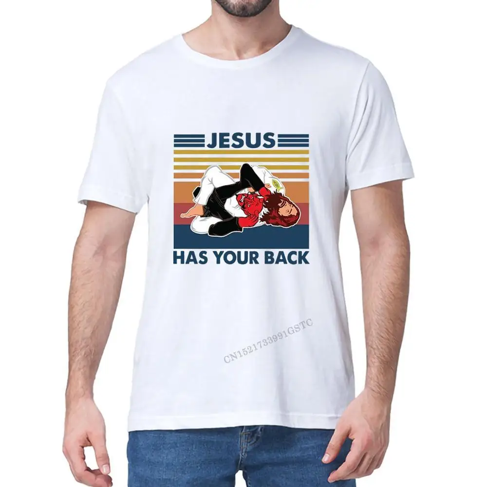 Jiu Jitsu Jesus Has Your Back Funny Christian Satan Vintage Mens Neck Father\'s days Cotton Tshirts Unisex Women T-Shirts