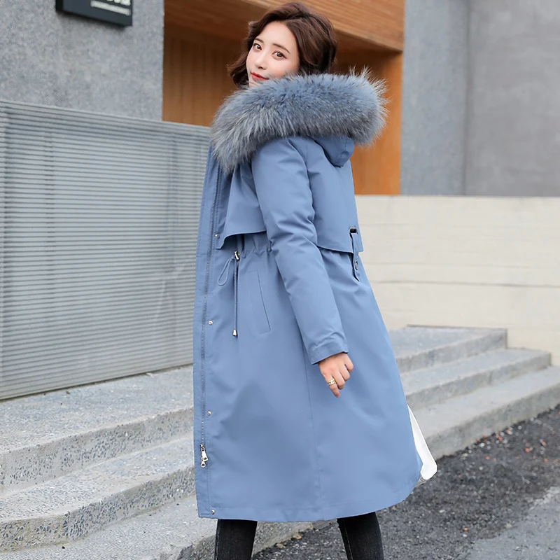 Korean Style Women\'s Winter Jacket Wool Liner Solid Thick Long Parkas Woman Plus Size Hooded With Fur Collar Slim Female Outwear