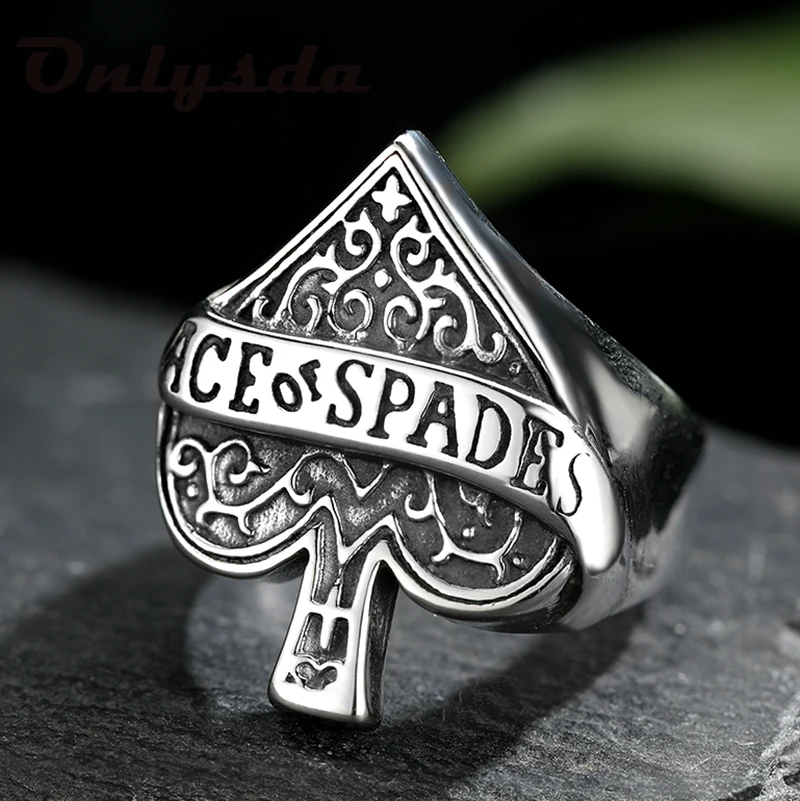 Onlysda Edelstahl Spaten EIN Zauberer Spielkarte Ringe Frauen Männer Zubehör Vintage Ringe Tibetischen Schmuck Hip Hop Anel