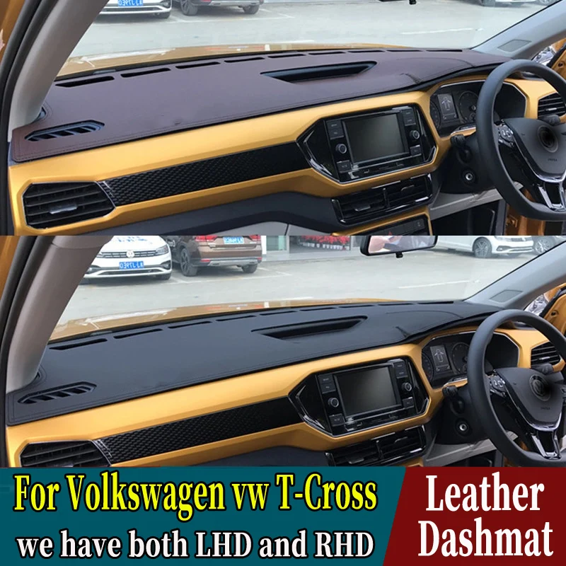 

PU Leather Dashmat Dashboard Cover Mat Carpet Car-Styling Accessories For Volkswagen Vw T-Cross Tcross 2018 2019 2020 2021 RHD