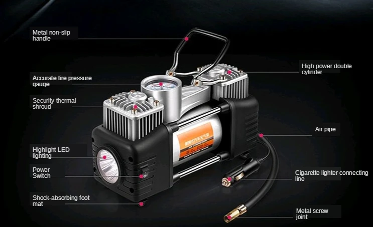 Kit di gonfiaggio pneumatici per auto compressore d'aria pompa di pressione 12V gonfiatore per pneumatici a doppio cilindro a doppio pistone veloce per impieghi gravosi