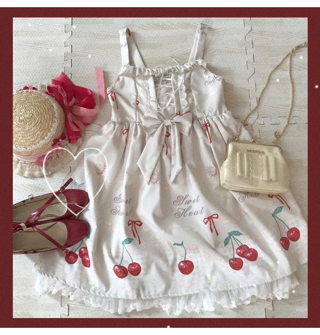 Lolita-vestido vintage de encaje con lazo para niña, ropa de princesa para fiesta de té, dulce estampado victoriano, kawaii, gótico, lolita, con tirantes