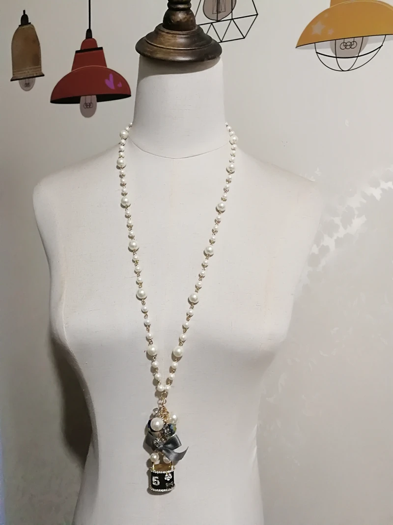 Korean Trendy Sweater Pendant Long  Pearl Necklace For Women Party Jewelry