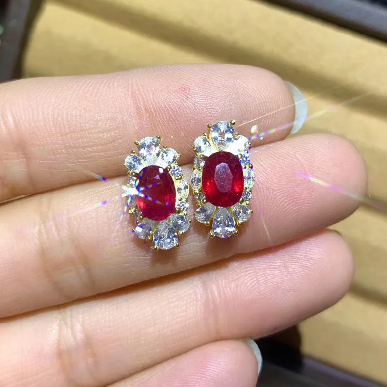 

Natural Real Ruby Earring Real 925 Silver sterling Fine Charm Jewelry for Women Wedding Party Earring