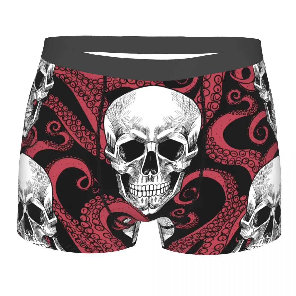 Men's Skull and Red Octopus Tentacles Boxers, Sexy Underwear, Male Panties, Underpants, Boxer Shorts