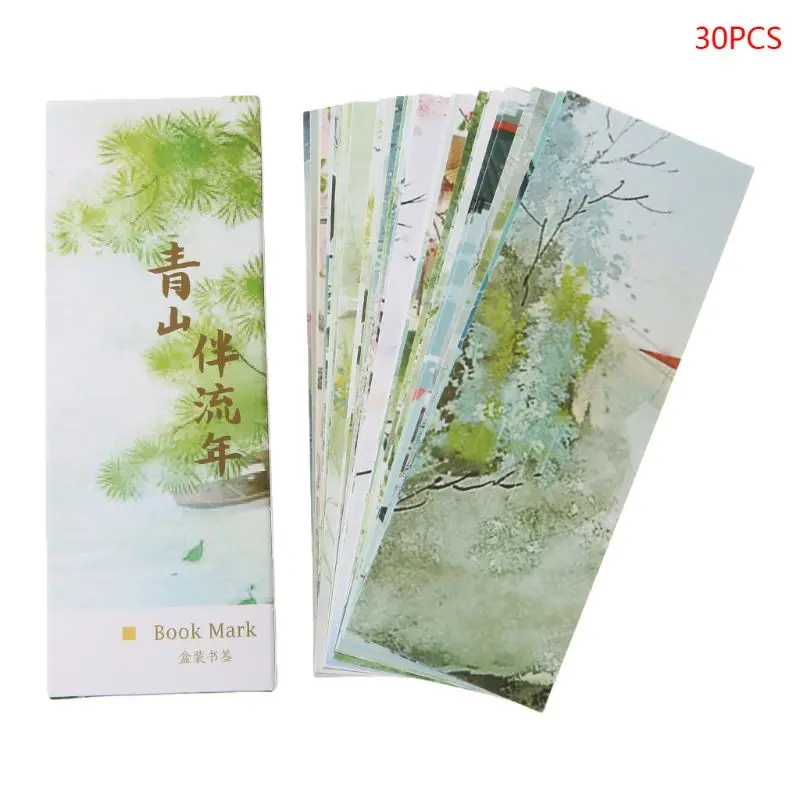 

30pcs Creative Chinese Style Paper Bookmarks Painting Cards Retro Beautiful Boxed Bookmark Commemorative Gifts