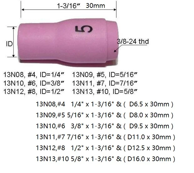 TIG Alumina Nozzles 13N09 5# Fit TIG Welding Torch Consumables SR PTA DB WP 9 20 25 Series,10PK