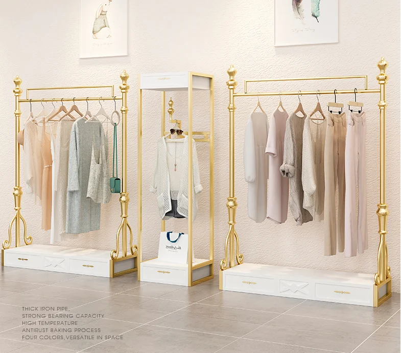 Clothing store display rack floor-standing women\'s clothing store side hanging shelf display rack European gold combination clot