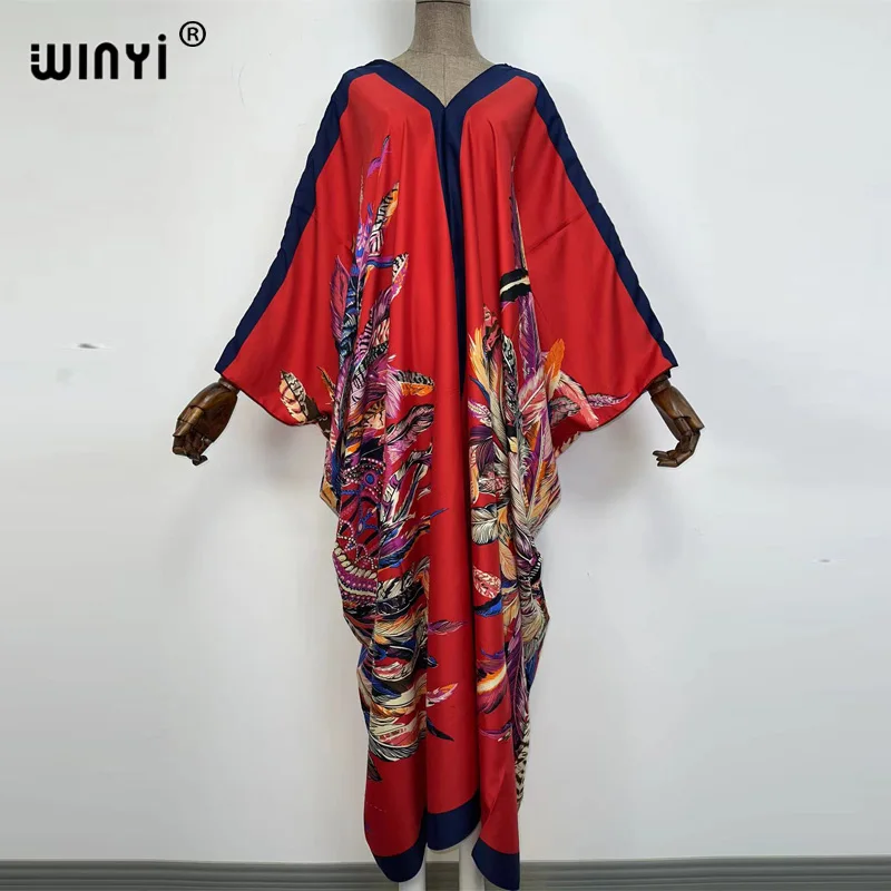 2022 winyi europa kaftan boho moda impressão maiô maxi robe femme biquini praia maiô noite vestido de festa