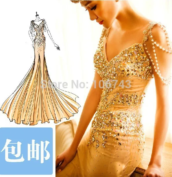 Cocktail jurken 2021 nova pérola vestido de festa longo sexy ouro longo cristal de luxo formal formatura vestidos de baile baile baile de formatura personalizado