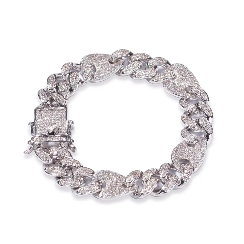 Micro Pave AAA CZ Stone Round Cuban Coffee Beans Chain Bracelets For Men Hip Hop Bling Iced Out CZ Rapper Jewelry Gold Color