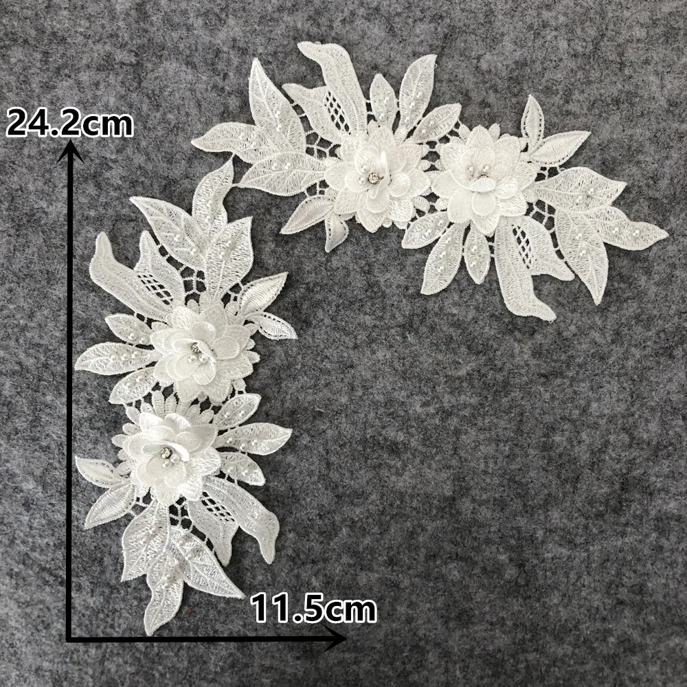 New arrive Flower Polyester Pair of Hollow ABS pearl 3D Rhinestone Lace Craft Baby Hair Band Needlework Accessories Application