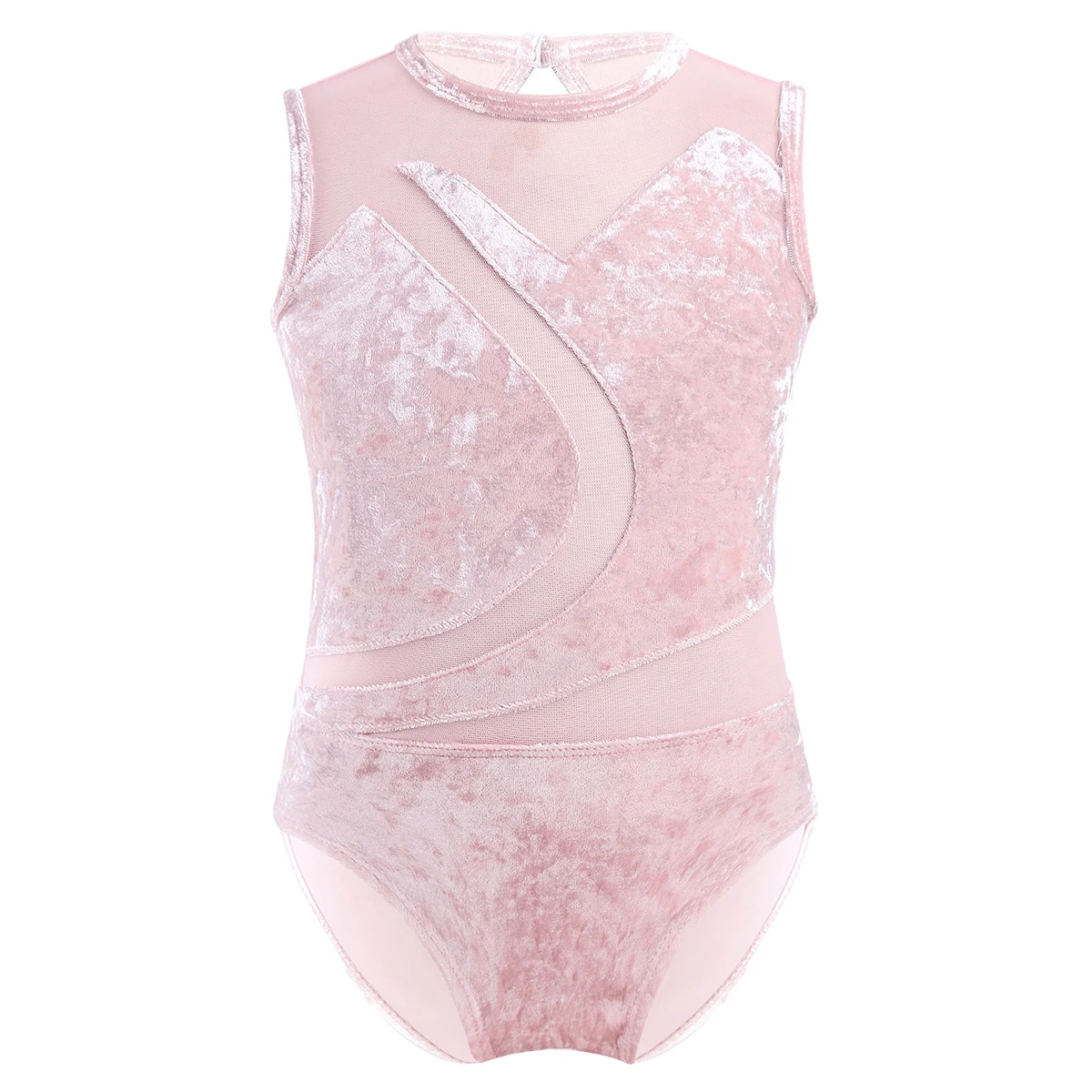 Teen Girls Ballet Dance Gymnastics Leotard Figure Skating Acrobatics Yoga Costume Sleeveless Soft Pleuche Mesh Splice Bodysuit