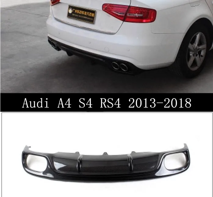 Carbon Fiber Rear Bumper Lip, Auto Car Diffuser Fits For Audi A4 S4 RS4 2013 2014 2015 2016 2017 2018