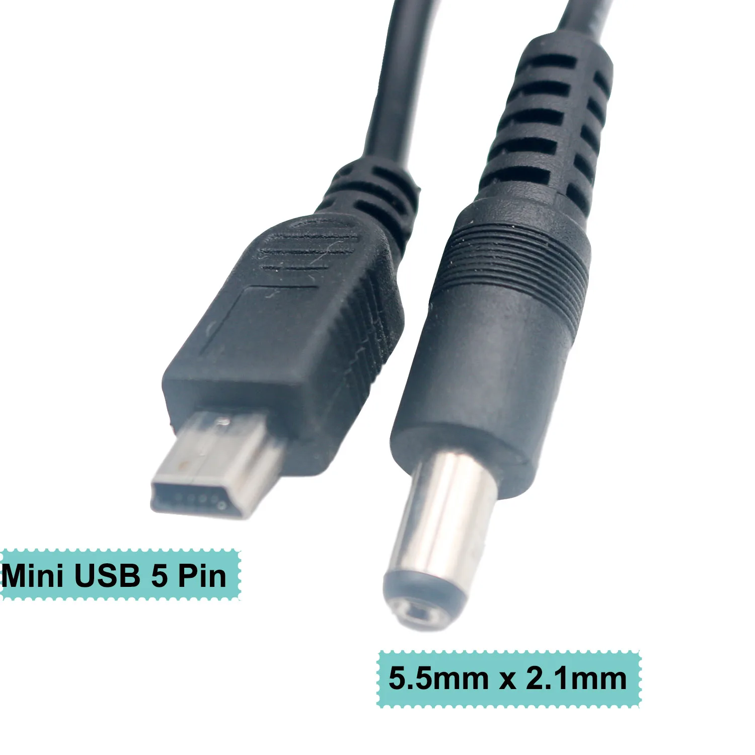 Adaptador de fuente de alimentación CC, conector macho de 5,5mm x 2,1mm, enchufe a Mini USB, Cable de carga macho de 5 pines, 5 pies, 1,5 m