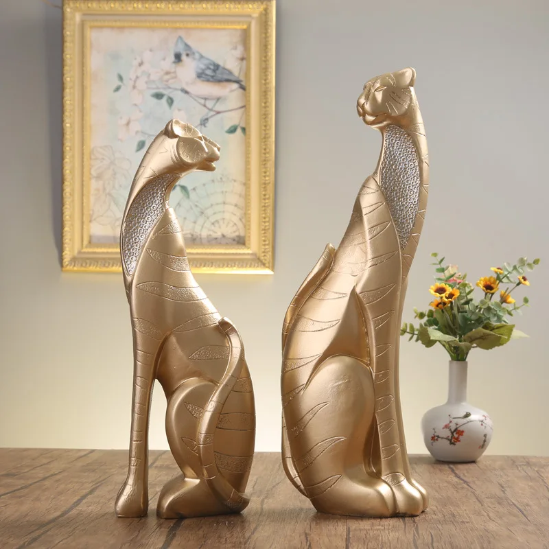 [HHT] Nordic Resin Animal Sculpture Double Tiger Leopard Statue Livingroom TV Cabinet Home Decorations Accessories Modern Crafts