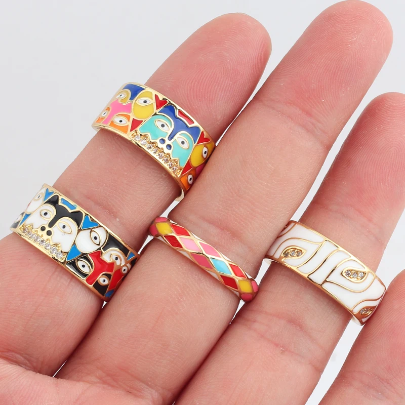 2021 New Colorful Eye Rings For Women White CZ Handmade Enamel Lovely Cat Unique Trendy Ring Party Fashion Jewelry