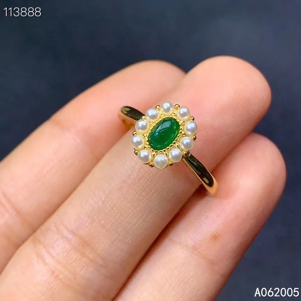 

KJJEAXCMY fine jewelry 925 sterling silver inlaid natural adjustable Emerald Female Miss Girl Woman new ring popular