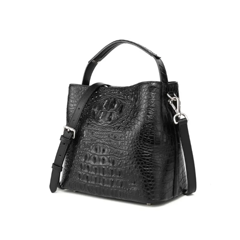 hongzhiyan Genuine leather female bag solid color bucket bag female crocodile bag women handbag