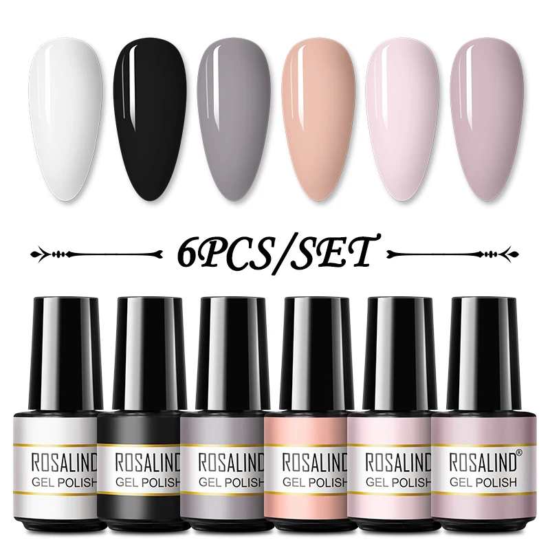 ROSALIND Nail Gel Polish Set Kit 2/4/6 PCS Polish Nails Art Hybrid Varnish Manicure Matt Effect NoWipe Top Soak Off UV Lamp Nail