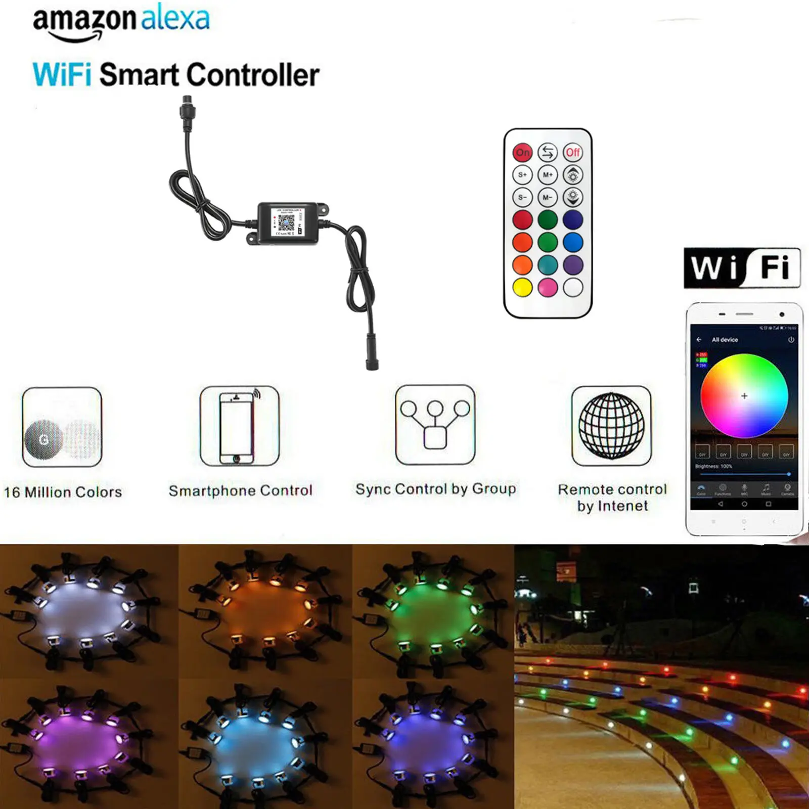 Waterproof Smart Wifi Phone APP LED RGB RGBW Controller for FVTLED Outdoor LED Deck Lights for Alexa Echo Googlehome IFTTT