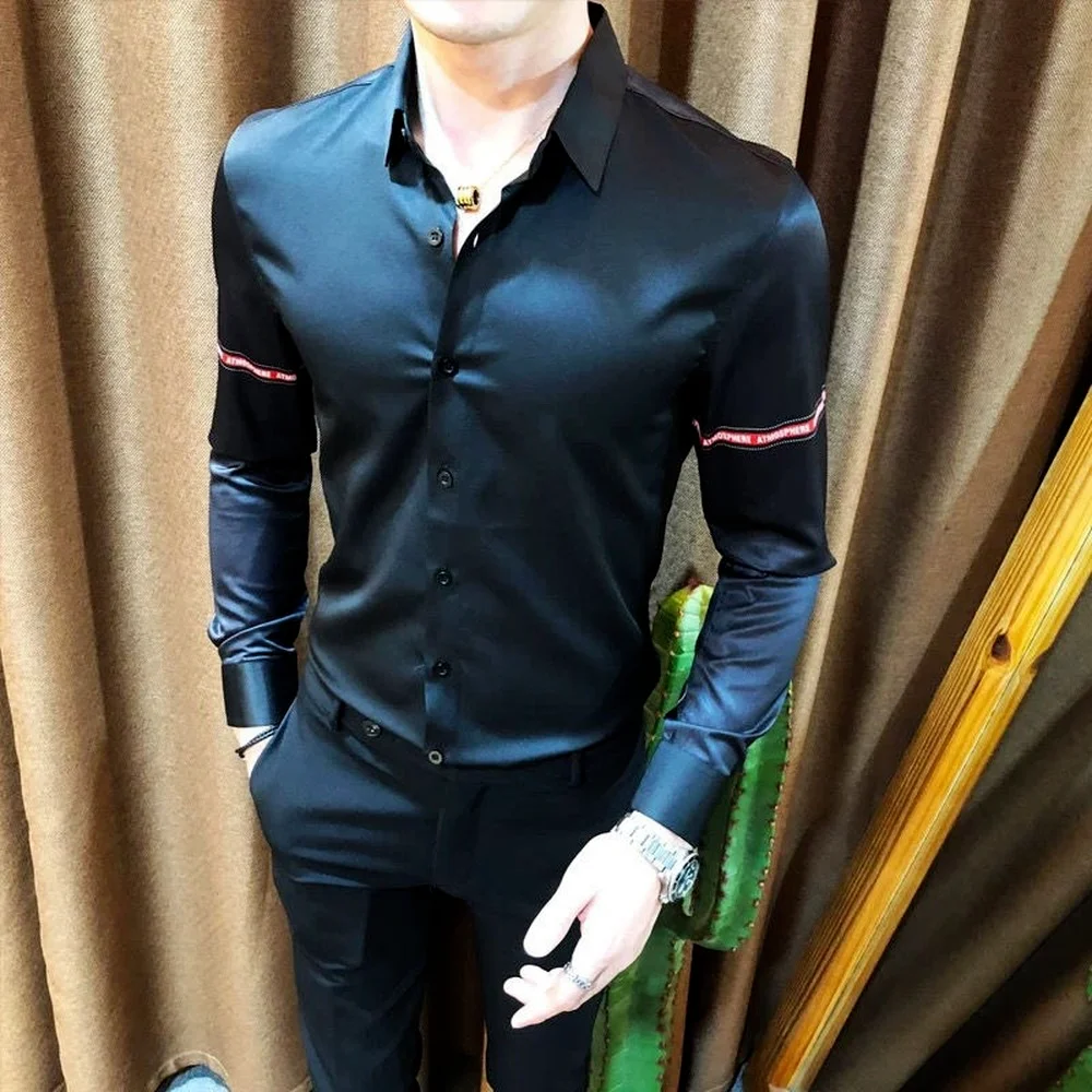 Spring  Autumn Men's Long-sleeved Shirts,back Character Printing Long-sleeved Shirts,men's Casual Handsome Long-sleeved Shirts