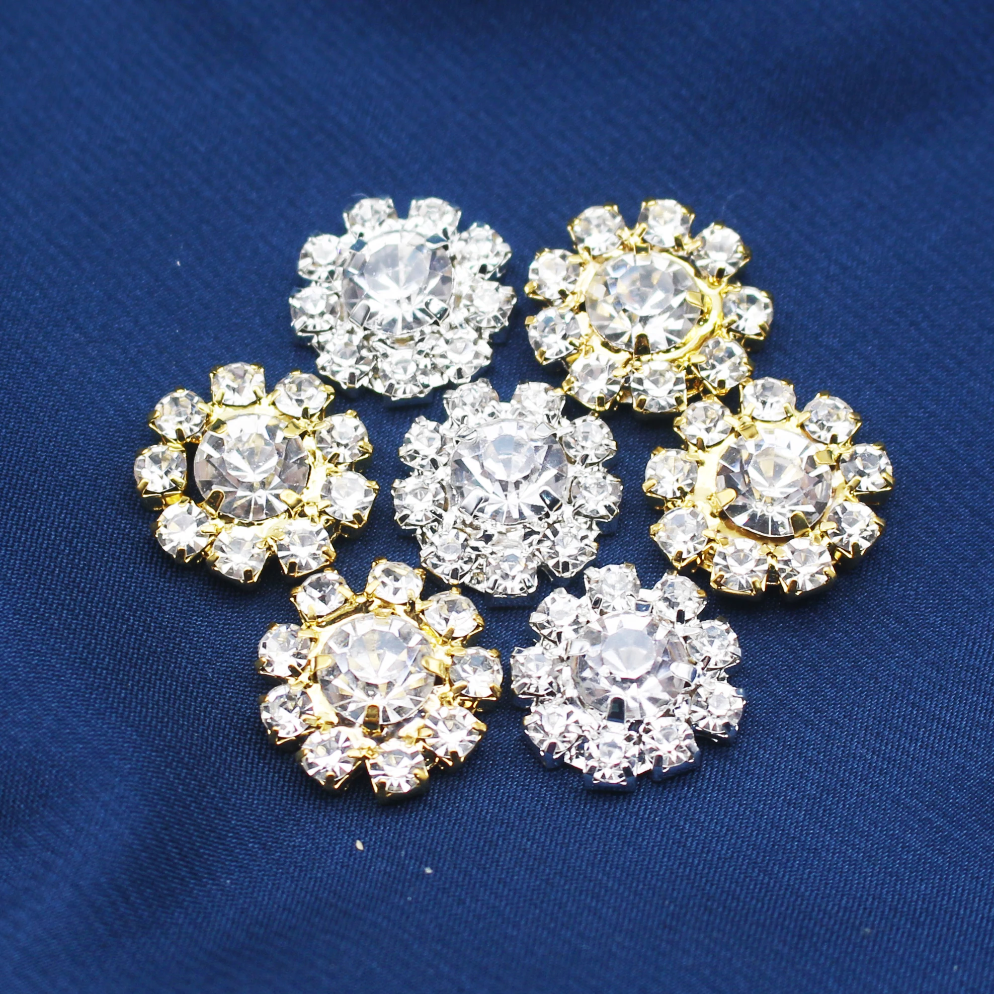 10Pcs/Lot 16mm Flat Alloy Bottom Rhinestone Buttons Jewelry Accessories DIY Craft Decoration Button Wedding Celebration