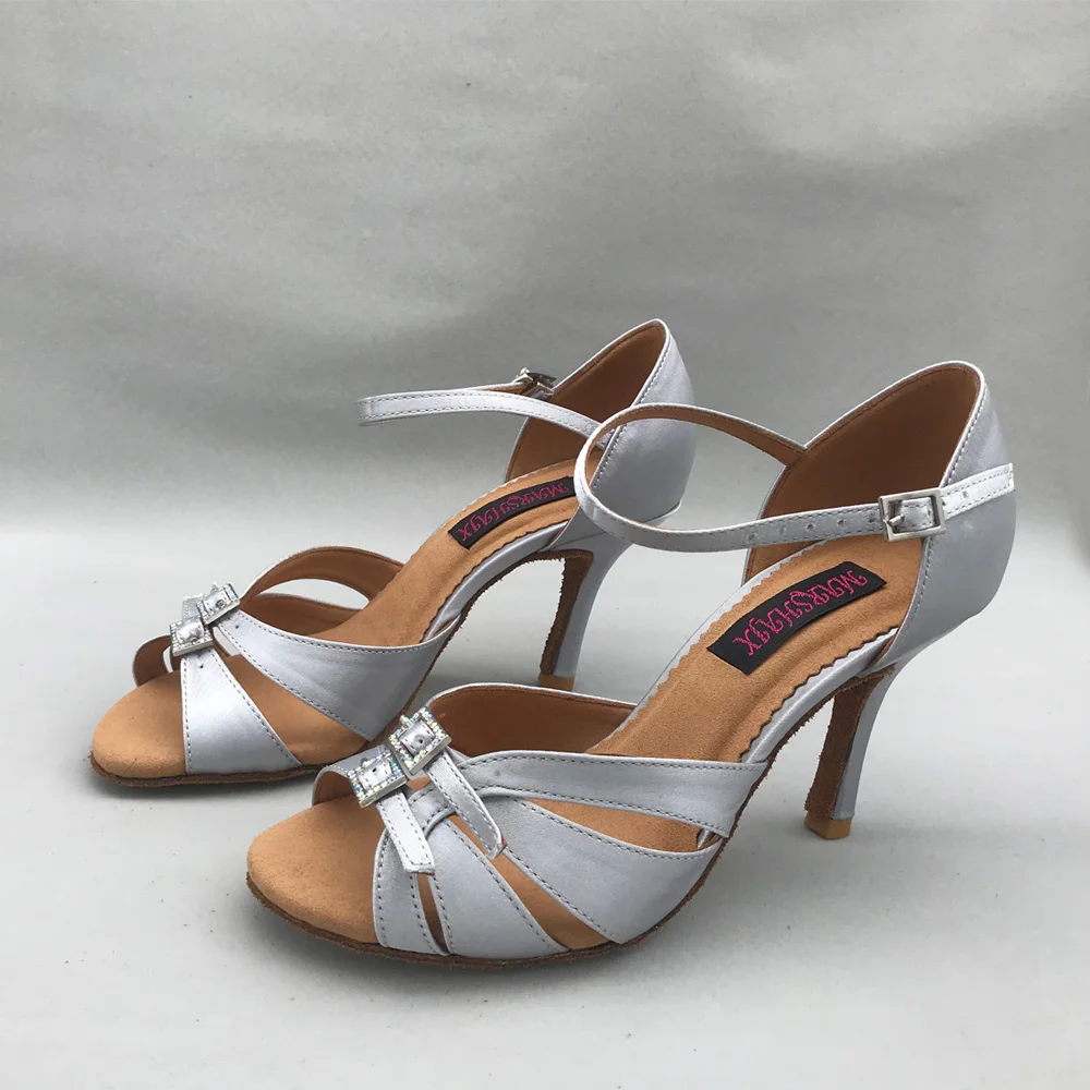 Zapatos de baile latino elegantes y sexys para mujer, calzado de Salsa y tacón de 8,5 cm, cómodos, MS6214GR, disponibles