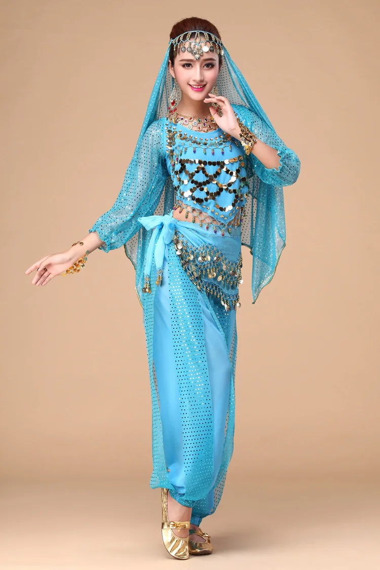 6 colors adult belly dance suit high quality chiffon belly dance performance costume India Dance Costume Outfit Dance Wear