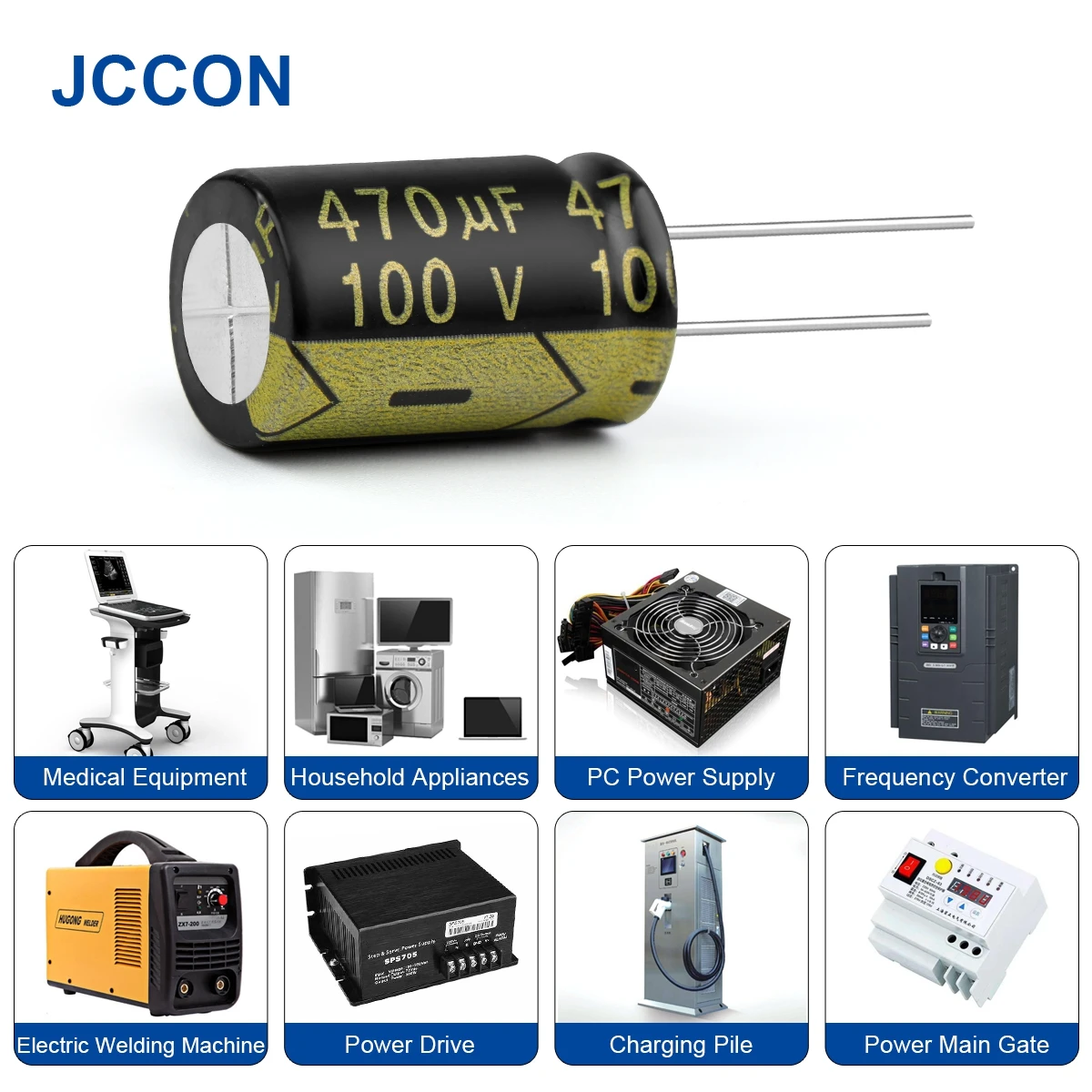 10Pcs JCCON Aluminum Electrolytic Capacitor 100V470UF 16x25 High Frequency Low ESR Low Resistance Capacitors Capacity