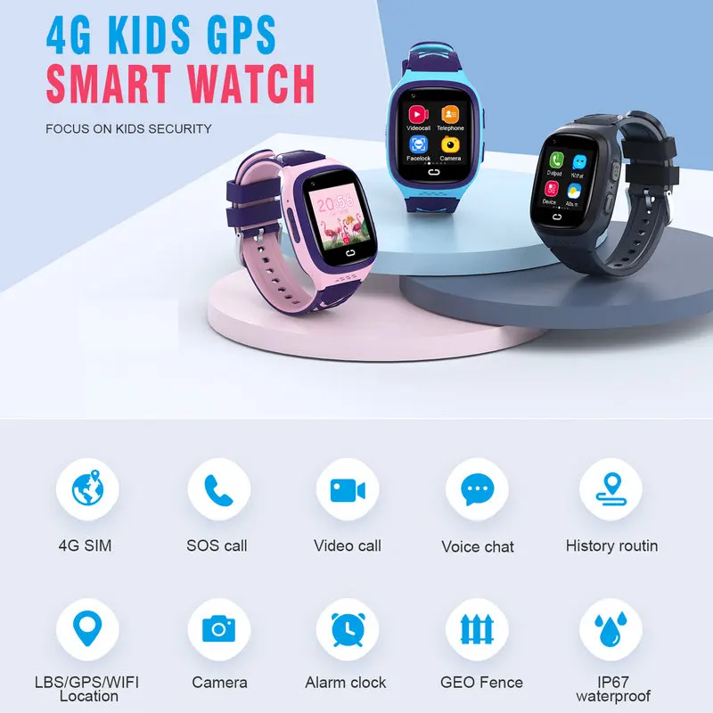 New 4G Kids Smart Watch GPS Wifi Video Call SOS Tracker IP67 Waterproof Children\'s Smartwatch Camera VS Y95 A36E