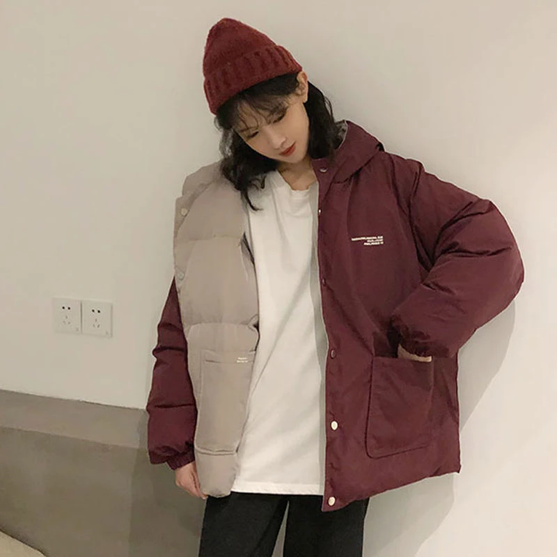 Two-sided Cotton-padded Jackets 2022 New Women Winter Clothing Oversize Tooling Korean Style Simple Bread Clothes Keep Warm Coat