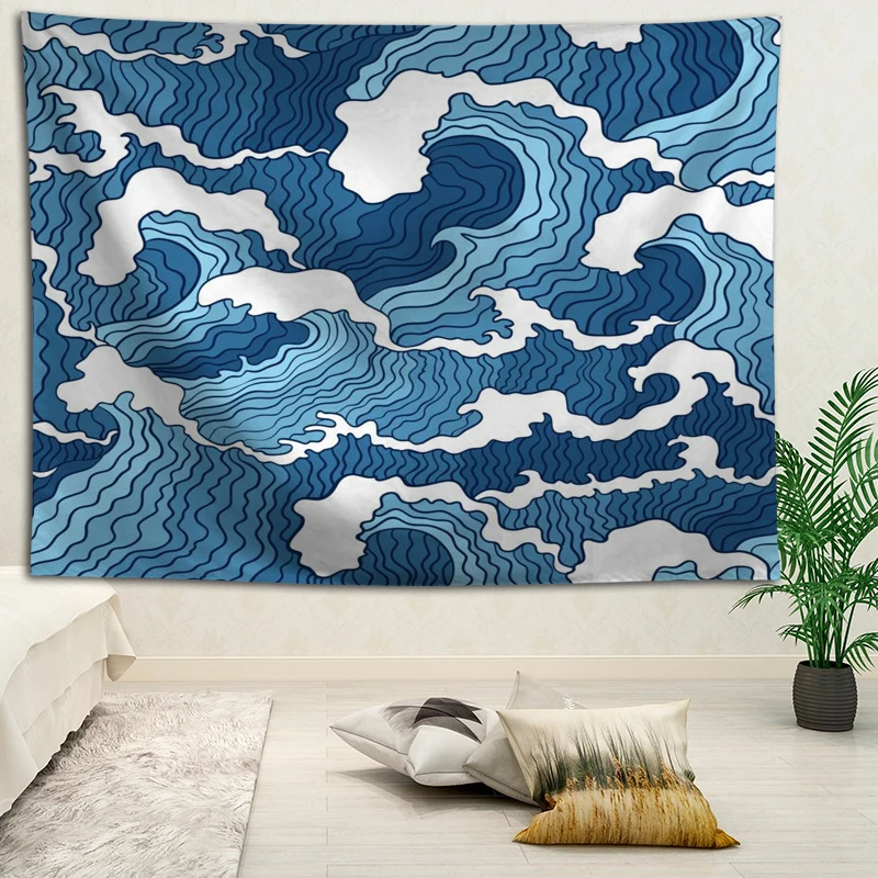 Hot Sale Custom High Quality Wave Pattern Wall Hanging HD Landscape 3D Printing Digital Printing Home Decoration Tapestry