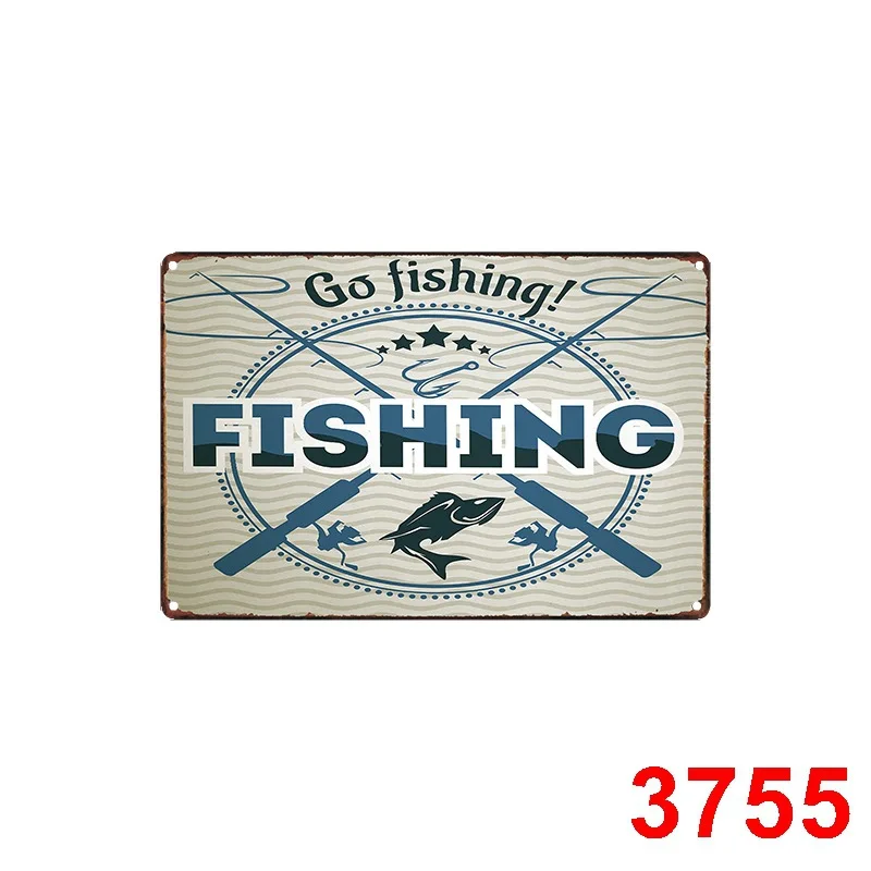 Vintage Decor Tin Sign Fishing Metal Wall Art Decor Farmhouse Decoration Wall Iron Painting Sign Decorative Metal Poster Plates