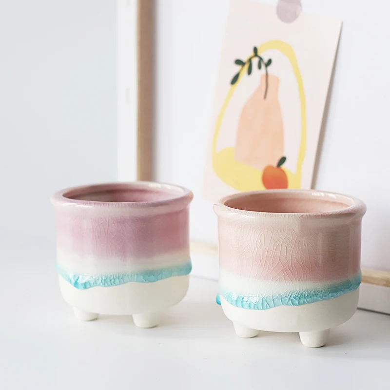 Nordic Glaze ceramiczna doniczka na kwiaty kreatywna Mini roślina soczyste garnki macetas de ceramica home decor de fleur dekoracje balkonowe