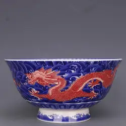 Qing Dynasty Qianlong Blue And White Doucai Dragon Pattern Bowl 6 Inch Antique Craft Porcelain Home Tableware Ornaments Antique