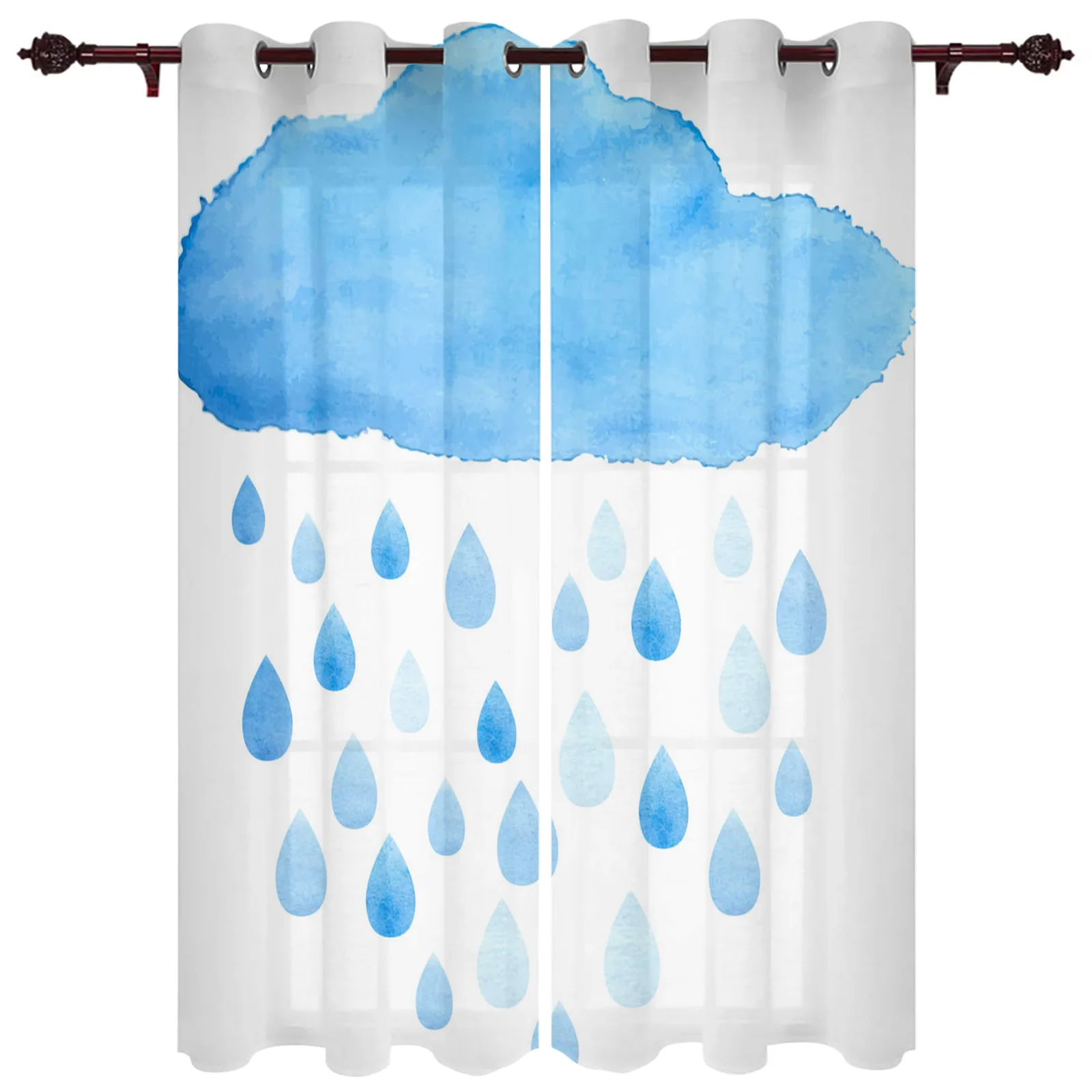 Patio Curtain Clouds Raindrops Blue Outdoor Curtain For Garden Patio Curtains Bedroom Living Room Kitchen Bath Room Panel Drape